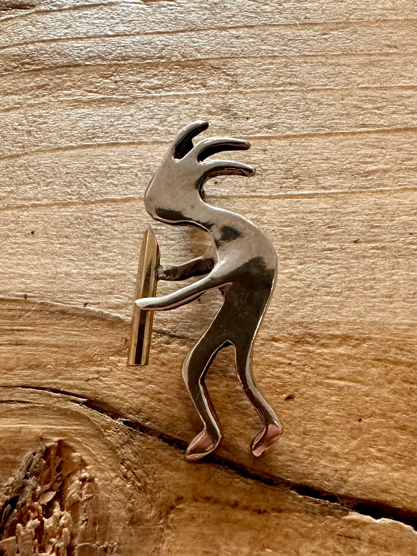 Vintage Native American Kokopelli Gold Flute and 925 Silver Pendant