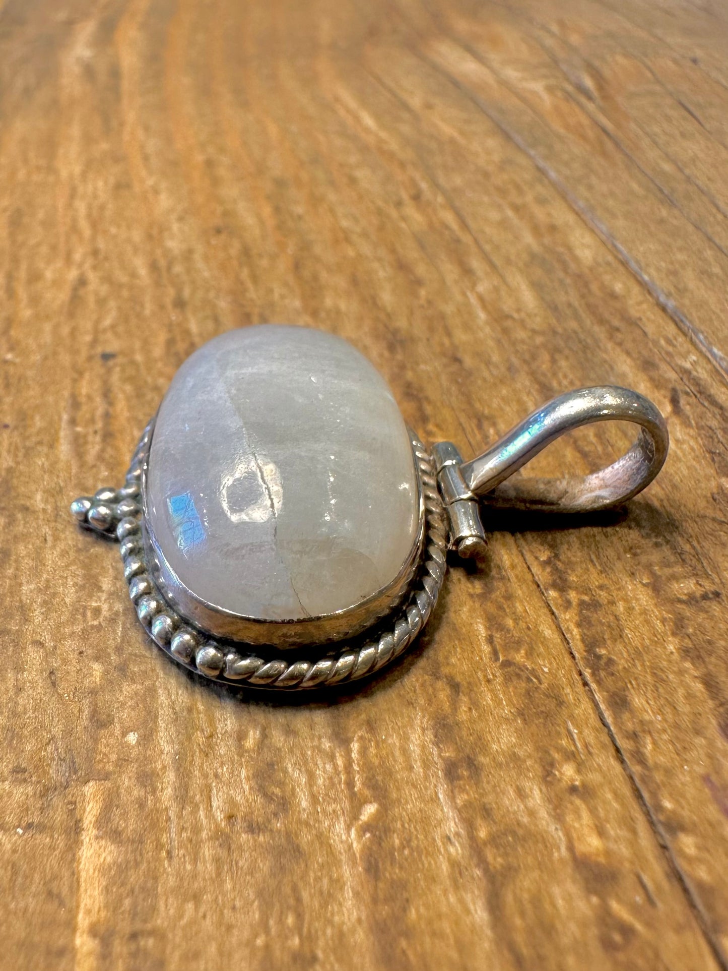 Moonstone Beaded Border 925 Sterling Silver Pendant