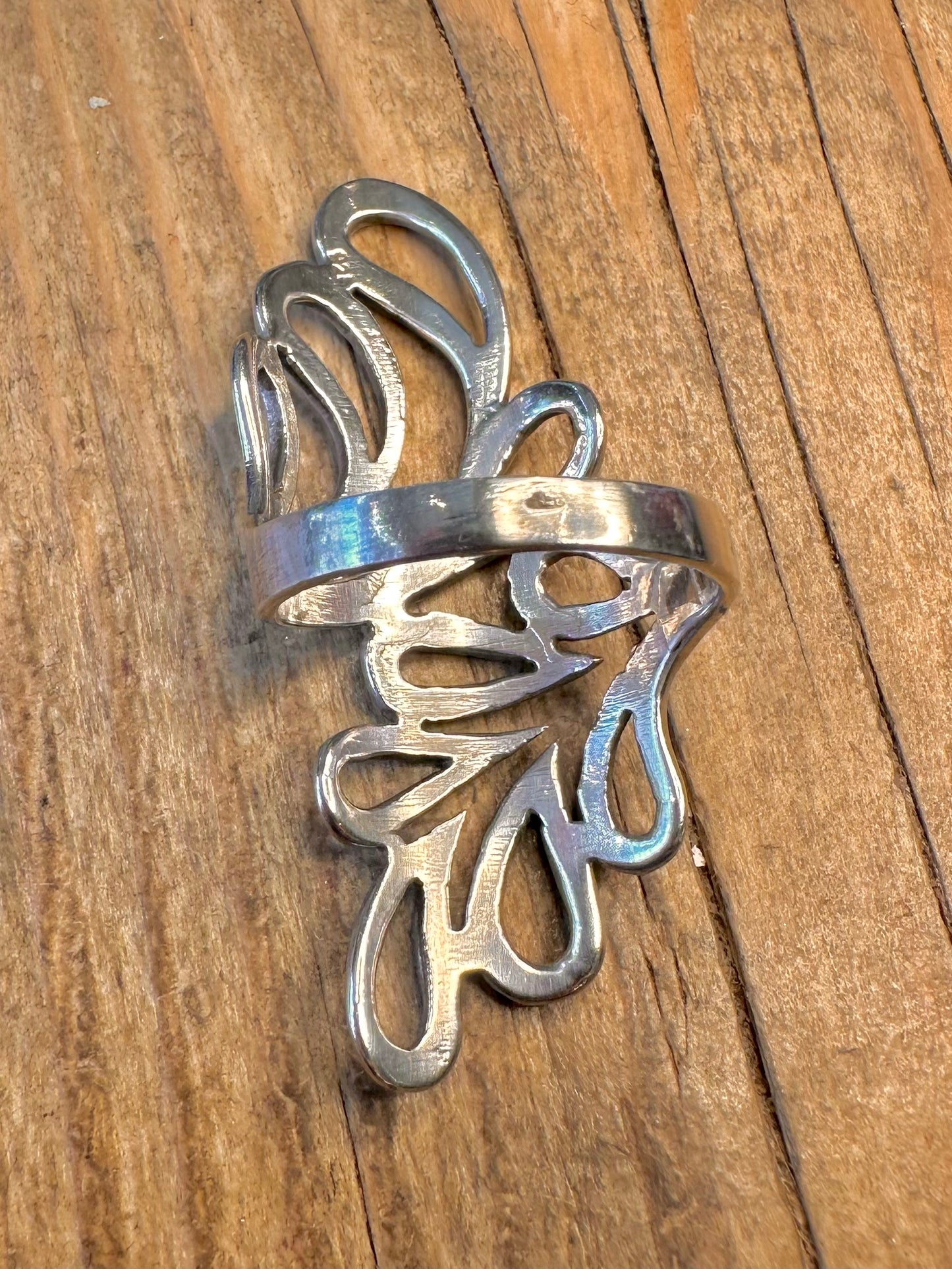 Long Open Cut 925 Sterling Silver Size Q Ring