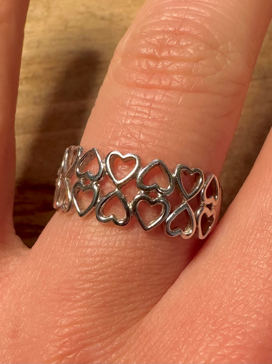Modernist Hearts 925 Silver Size T Ring