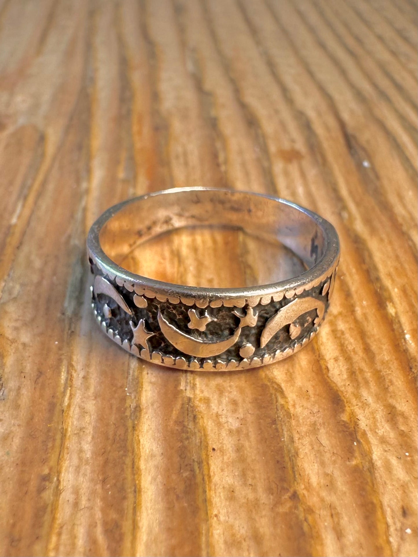 Moon and Star 925 Sterling Silver Size M Ring