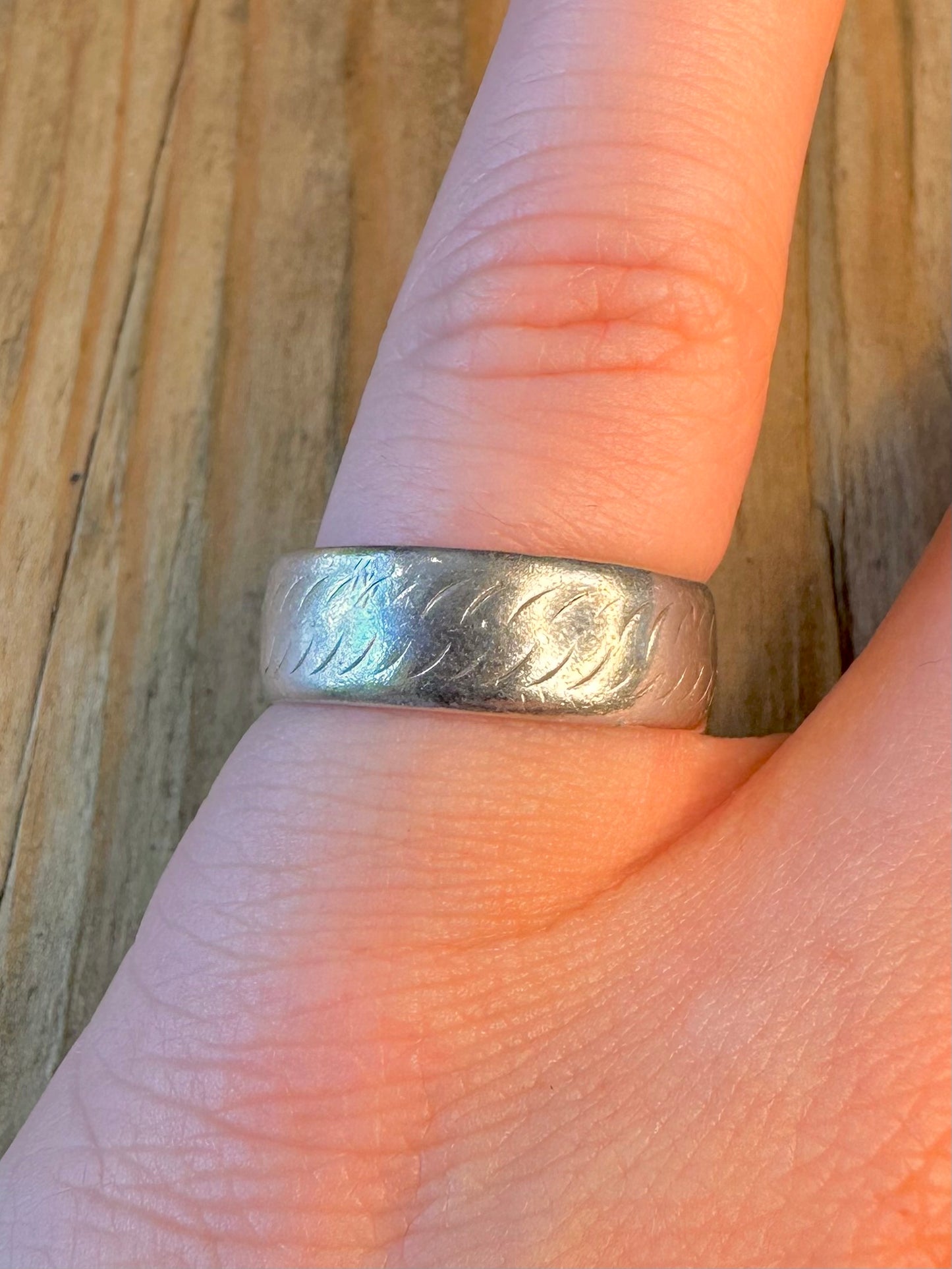 Engraved Pattern Band 925 Sterling Silver Size N Ring