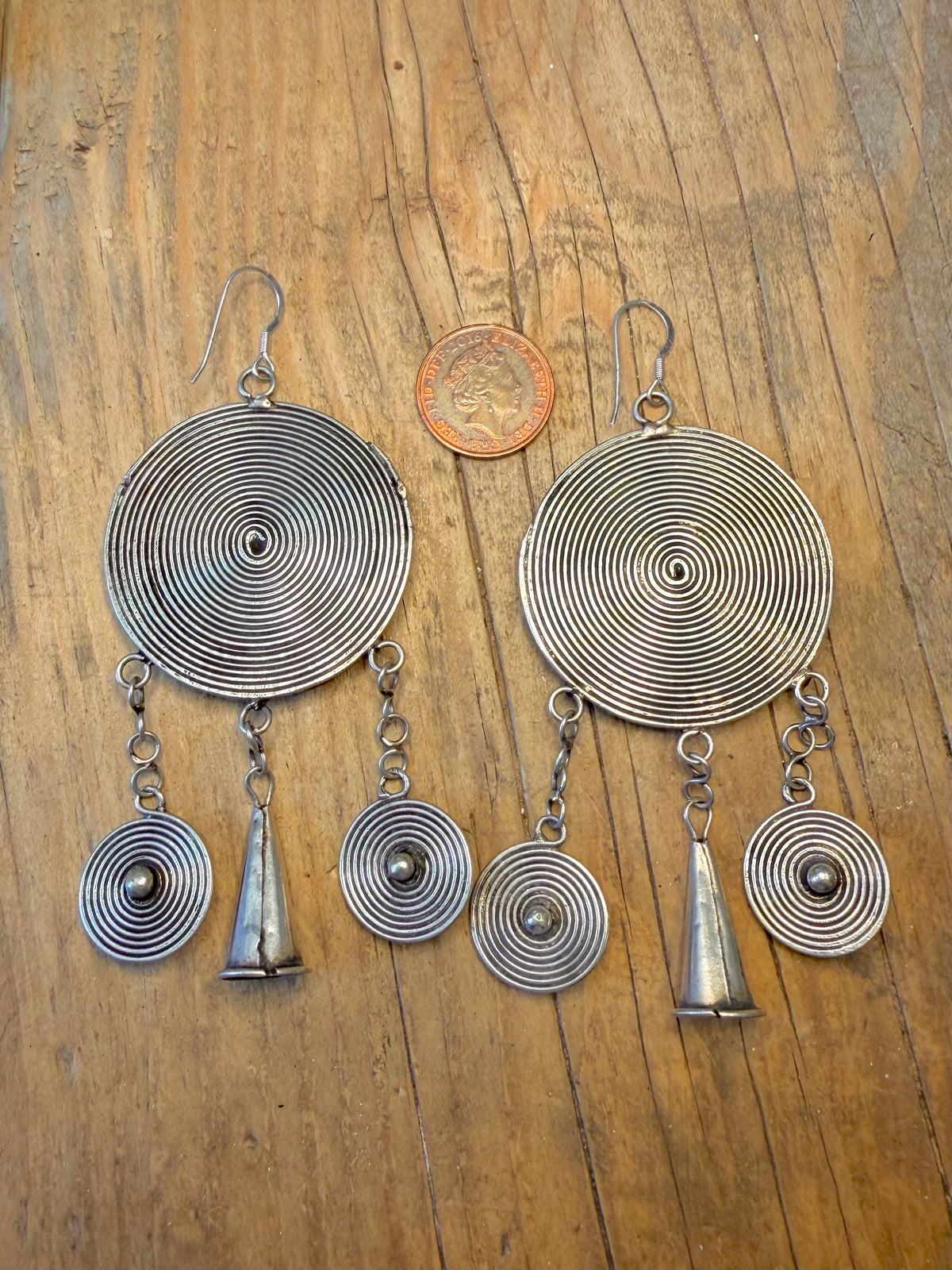Large Spiral Fish with Dangle Cone 925 Sterling Silver Earrings