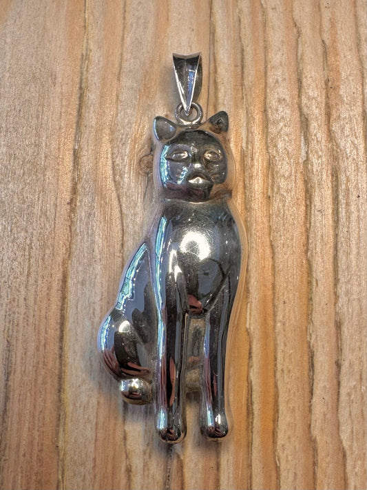 Vintage Large Cat 925 Sterling Silver Pendant