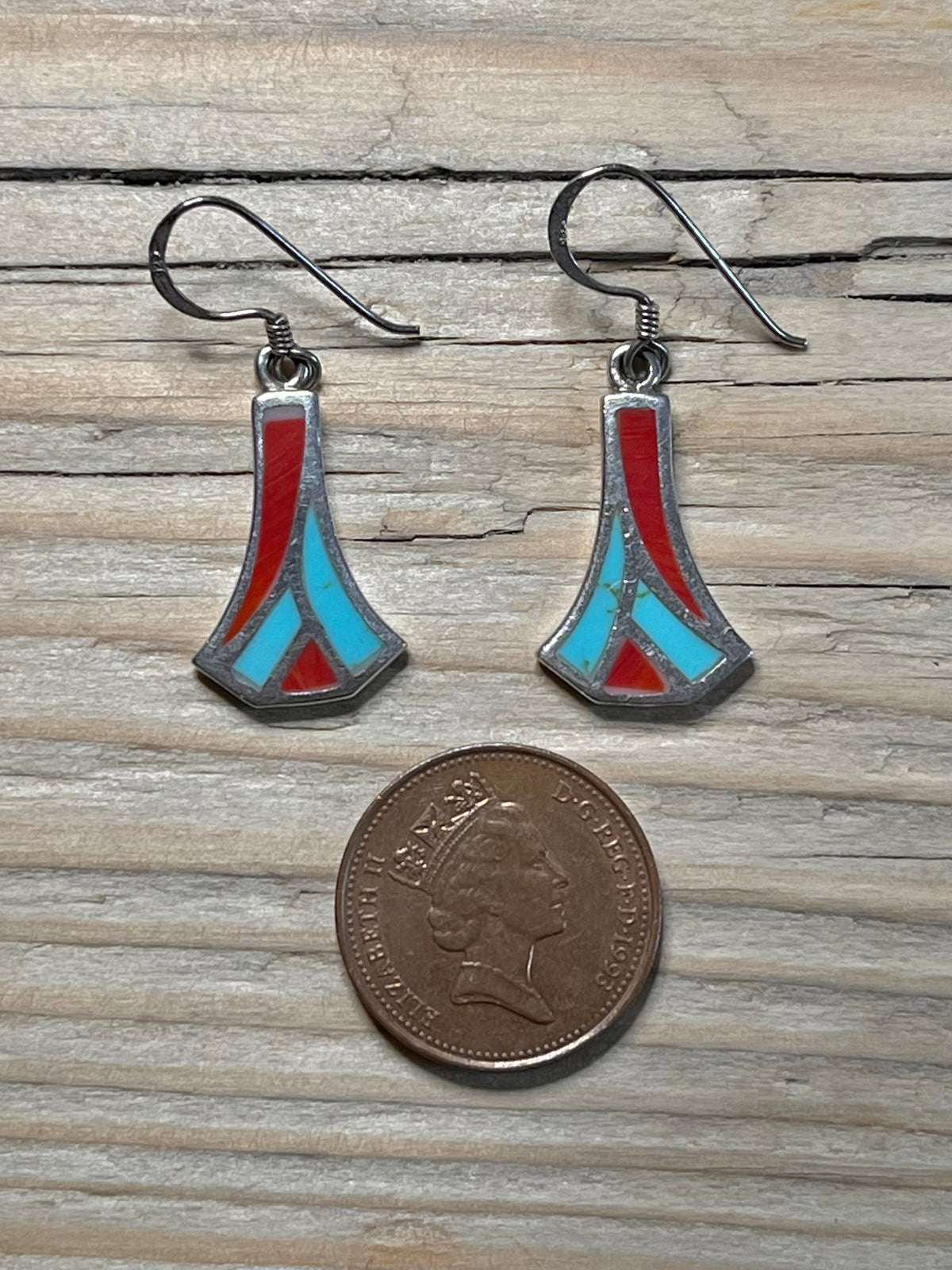 Mixed Blue and Red Inlay Bell Shaped 925 Sterling Silver Drop Earrings