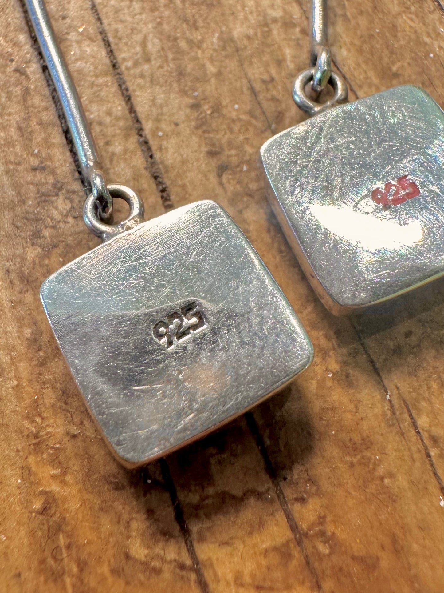 Coral Square Dangle 925 Sterling Silver Earrings