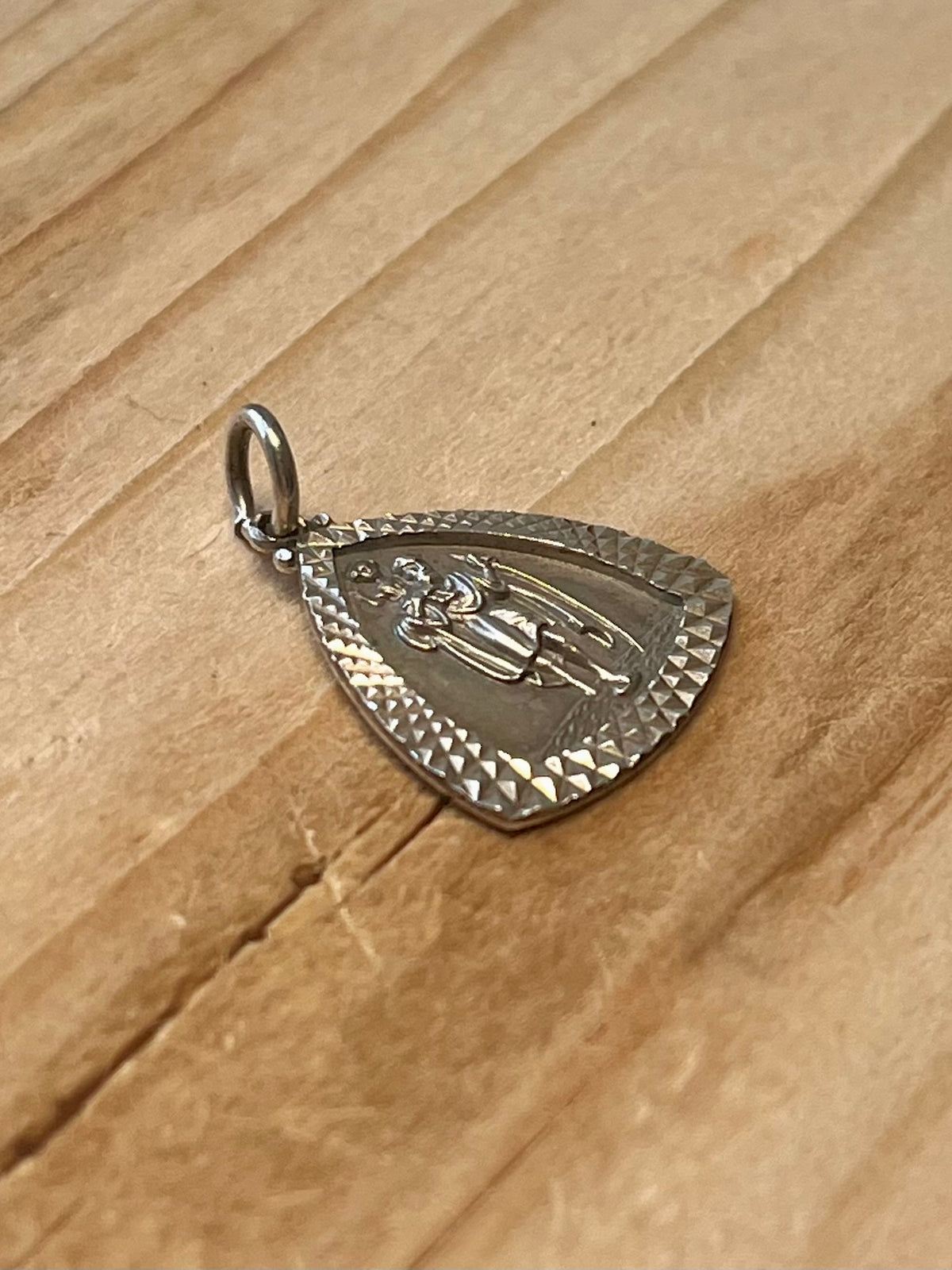 Triangular St Christopher Textured 925 Sterling Silver Pendant