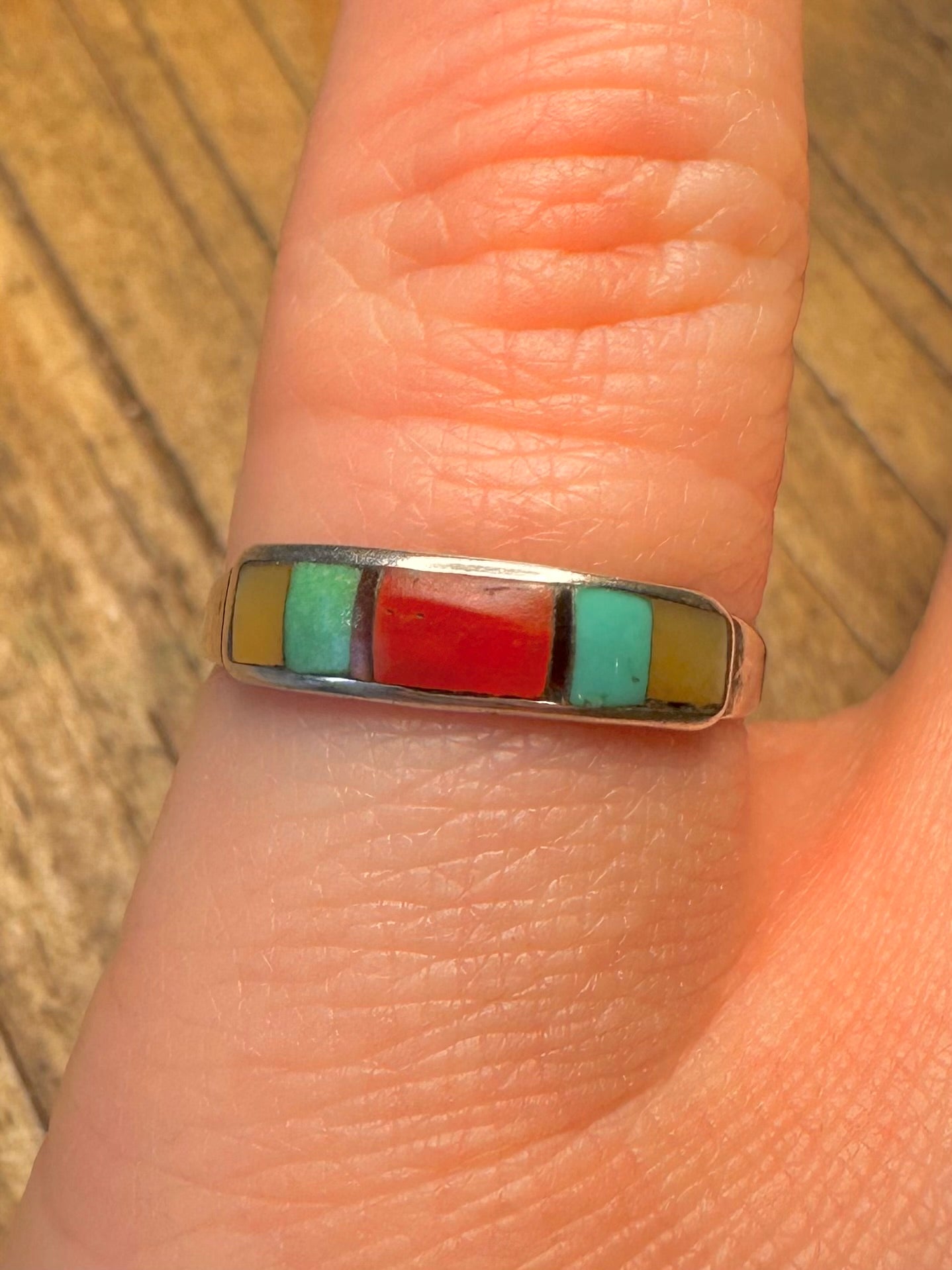 Southwestern-Stil Multi-Stein 925 Sterling Silber Ring Größe O