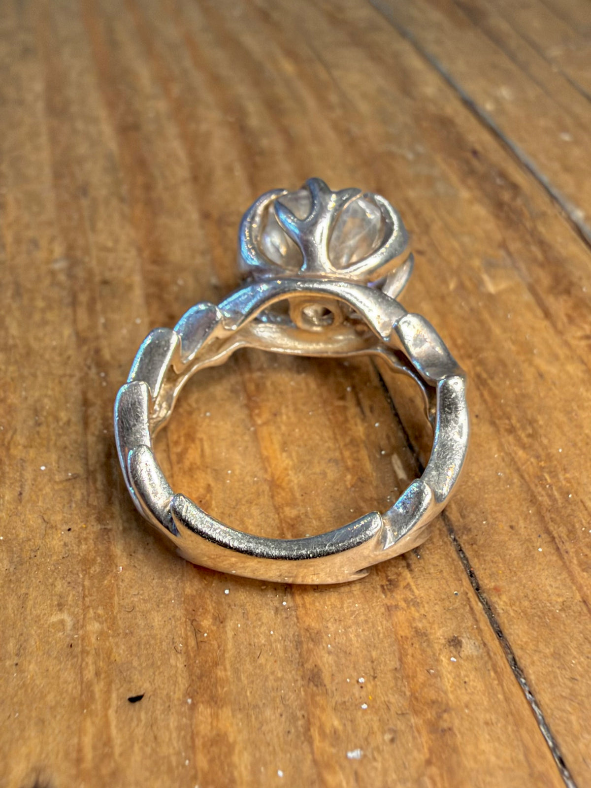 CZ Stone Thorn Flower Band 925 Sterling Silver Size J1/2 Ring