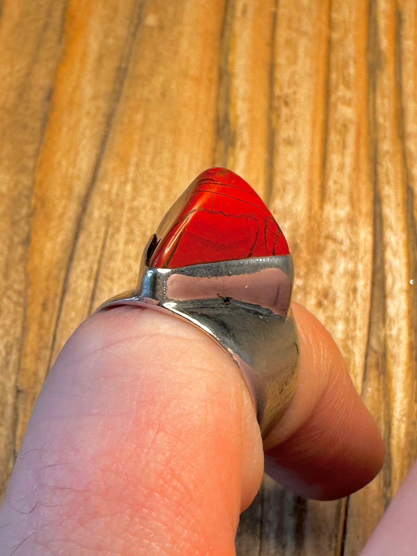Red Abstract Jasper 925 Sterling Silver Size J Ring