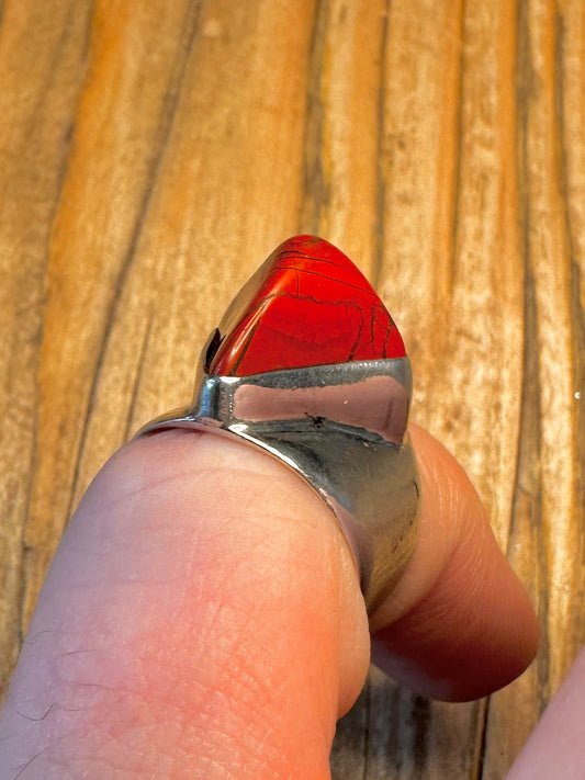 Red Abstract Jasper 925 Sterling Silver Size J Ring