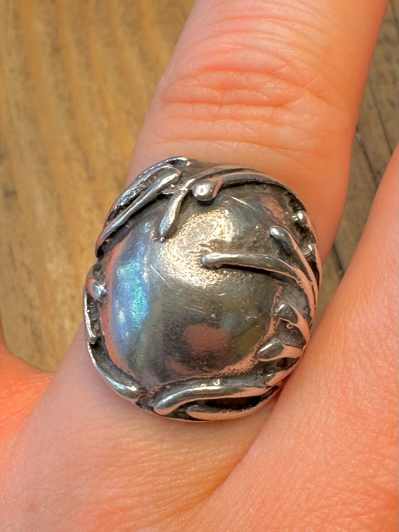 Brutalist 1970’s Organic Rounded 925 Sterling Silver Size P Ring