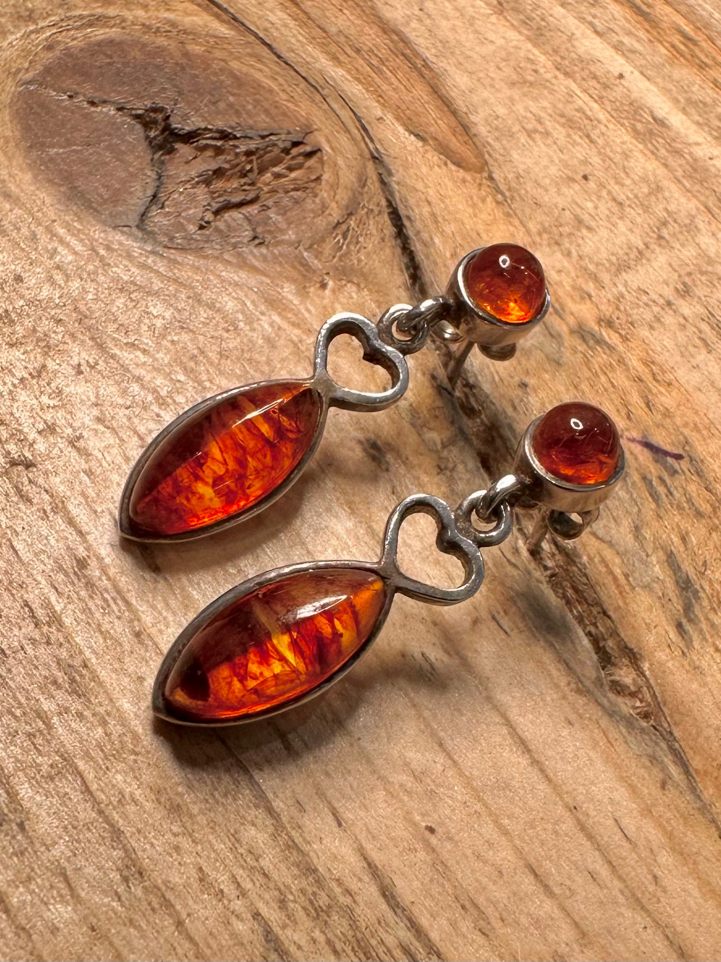 Vintage Amber Dangle 925 Silver Earrings