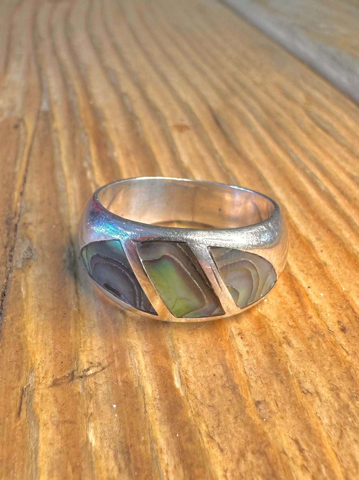 Abalone Inlay Dome 925 Sterling Silver Size P1/2 Ring