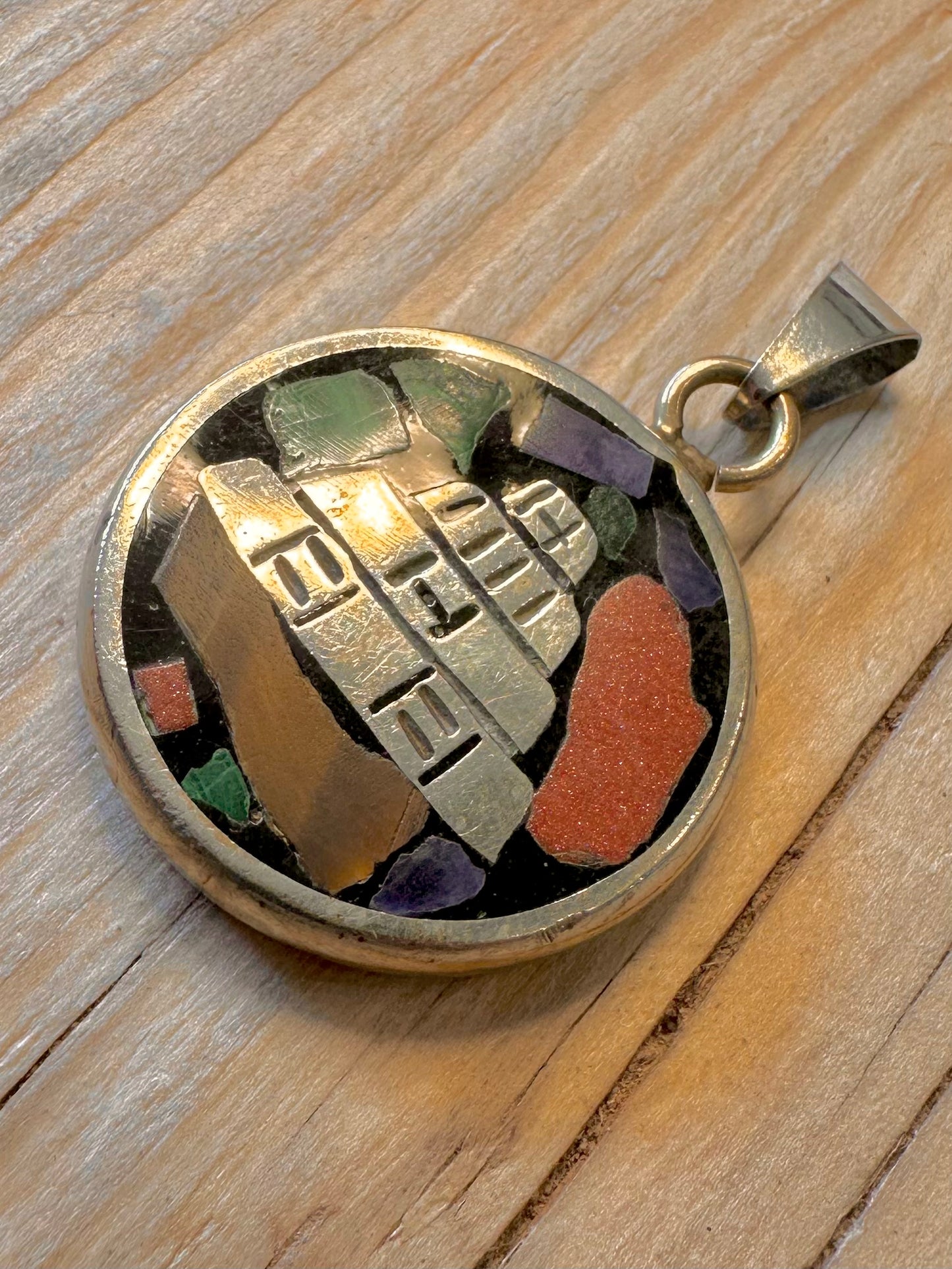 Vintage Aztec Multi Gemstone Calendar 925 Silver Pendant
