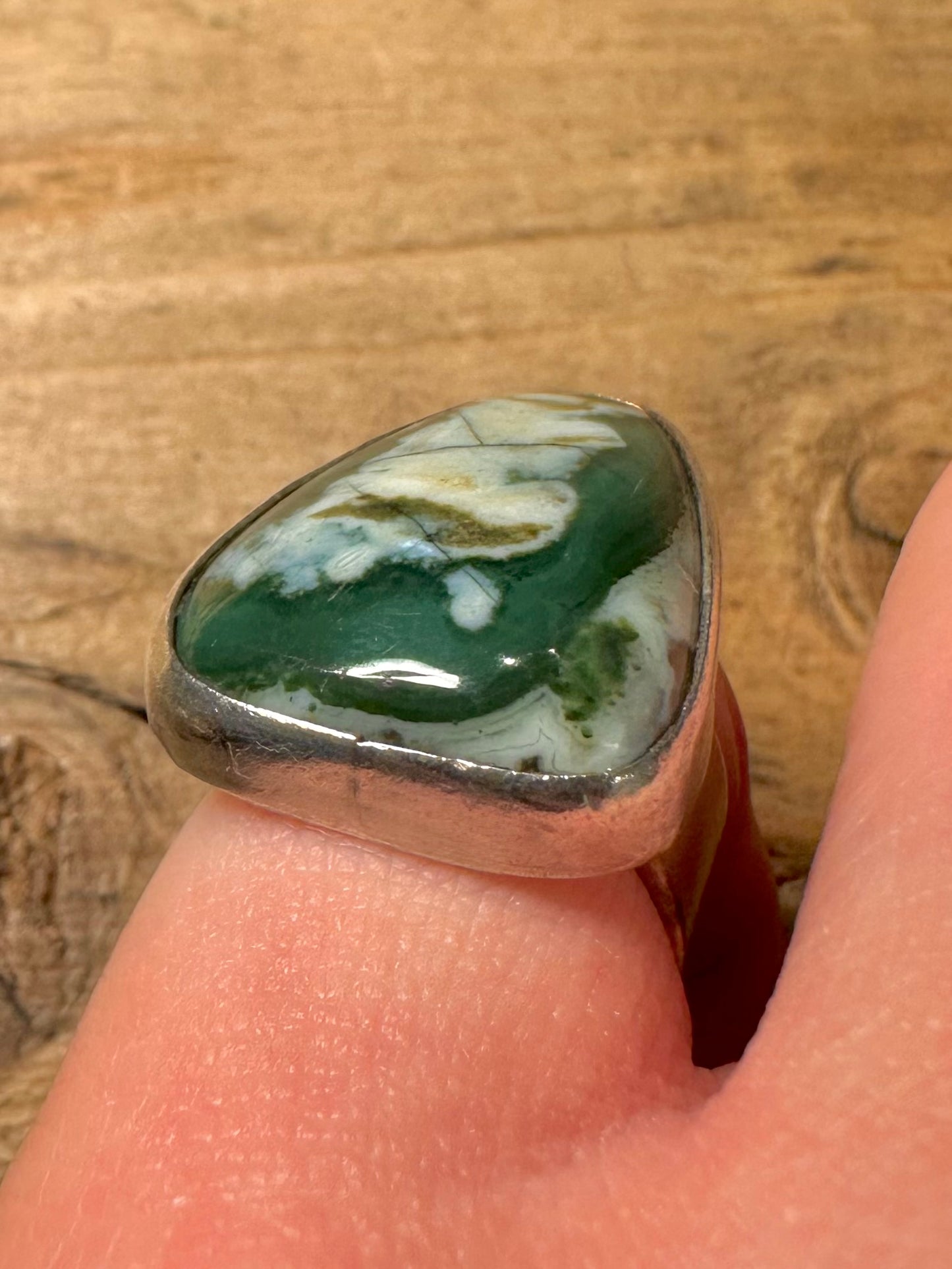 Abstract Green Agate 925 Silver Size K1/2 Ring