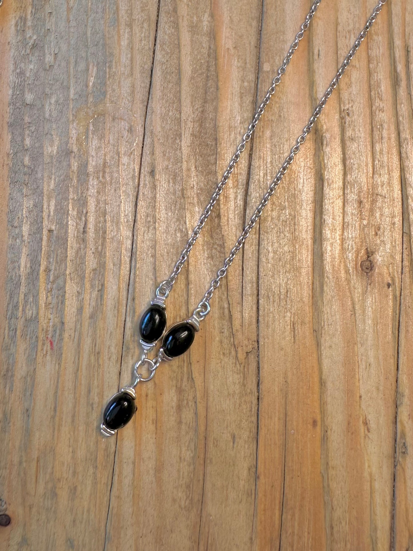 Black Stone Cable Chain 925 Sterling Silver 17 to 18.3 inch Necklace