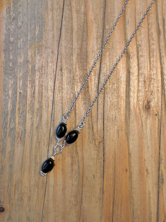 Black Stone Cable Chain 925 Sterling Silver 17 to 18.3 inch Necklace