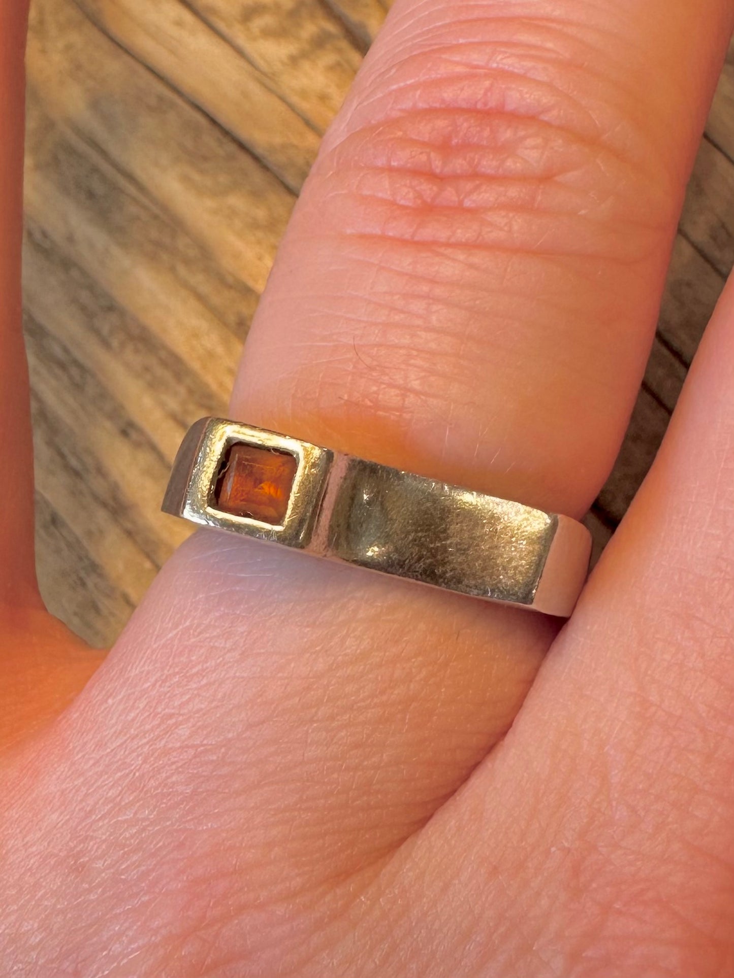 Abstract Orange Stone 925 Sterling Silver Size O Ring