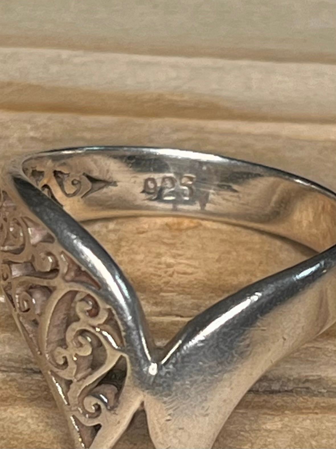 Swirly V-Shaped 925 Sterling Silver Size 9.25+S1/2 Ring