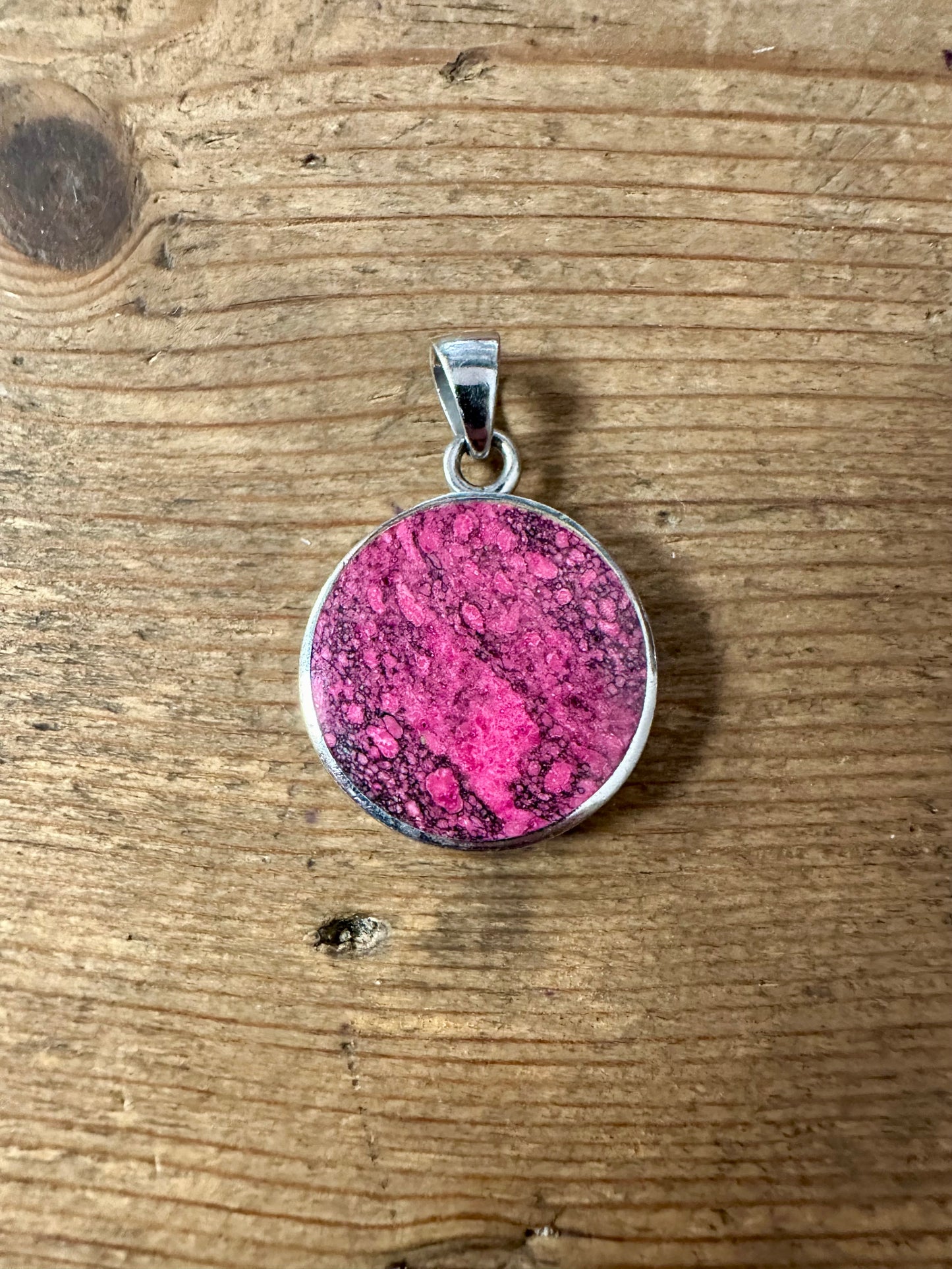 Modernist Pink and Black Circle 925 Silver Pendant