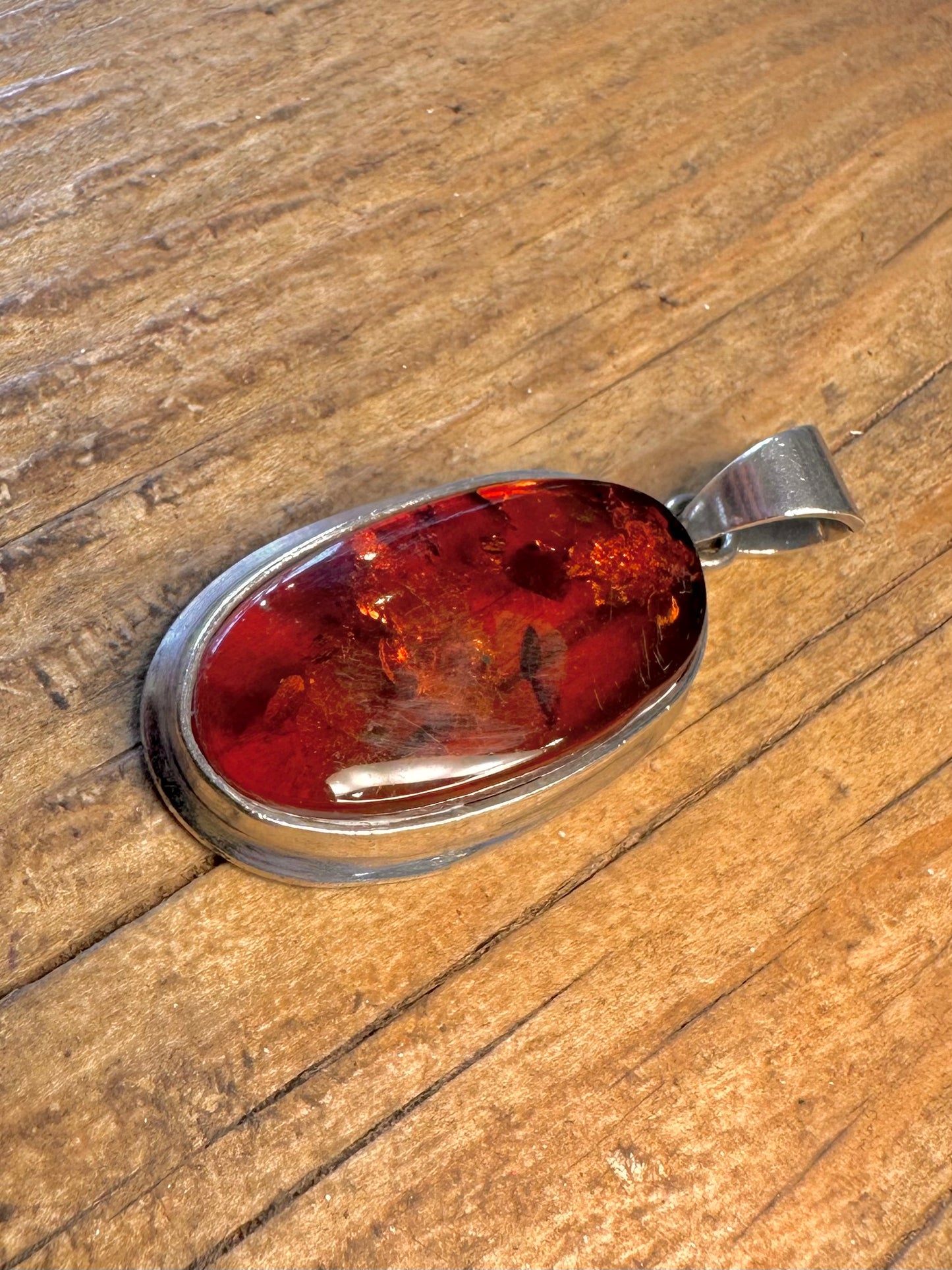 Amber Oval 925 Sterling Silver Pendant