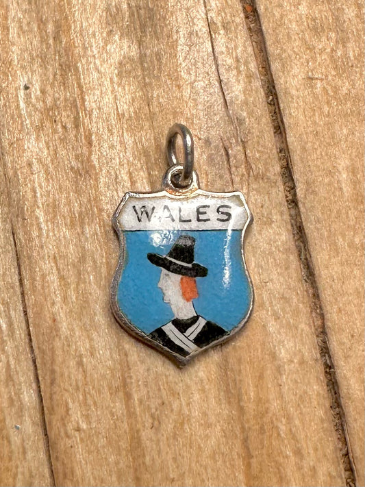Vintage Wales Enamel Crest 925 Sterling Silver Pendant
