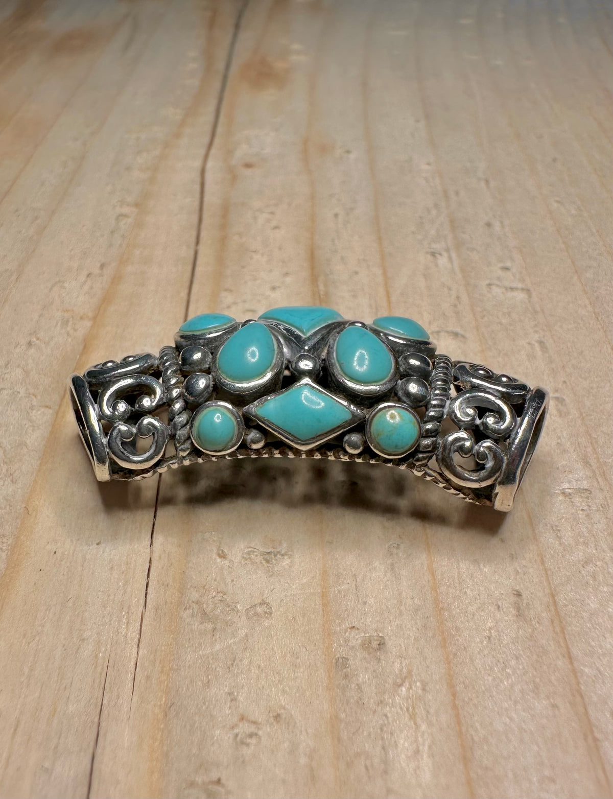 Turquoise Bali Filigree Slide 925 Sterling Silver Pendant