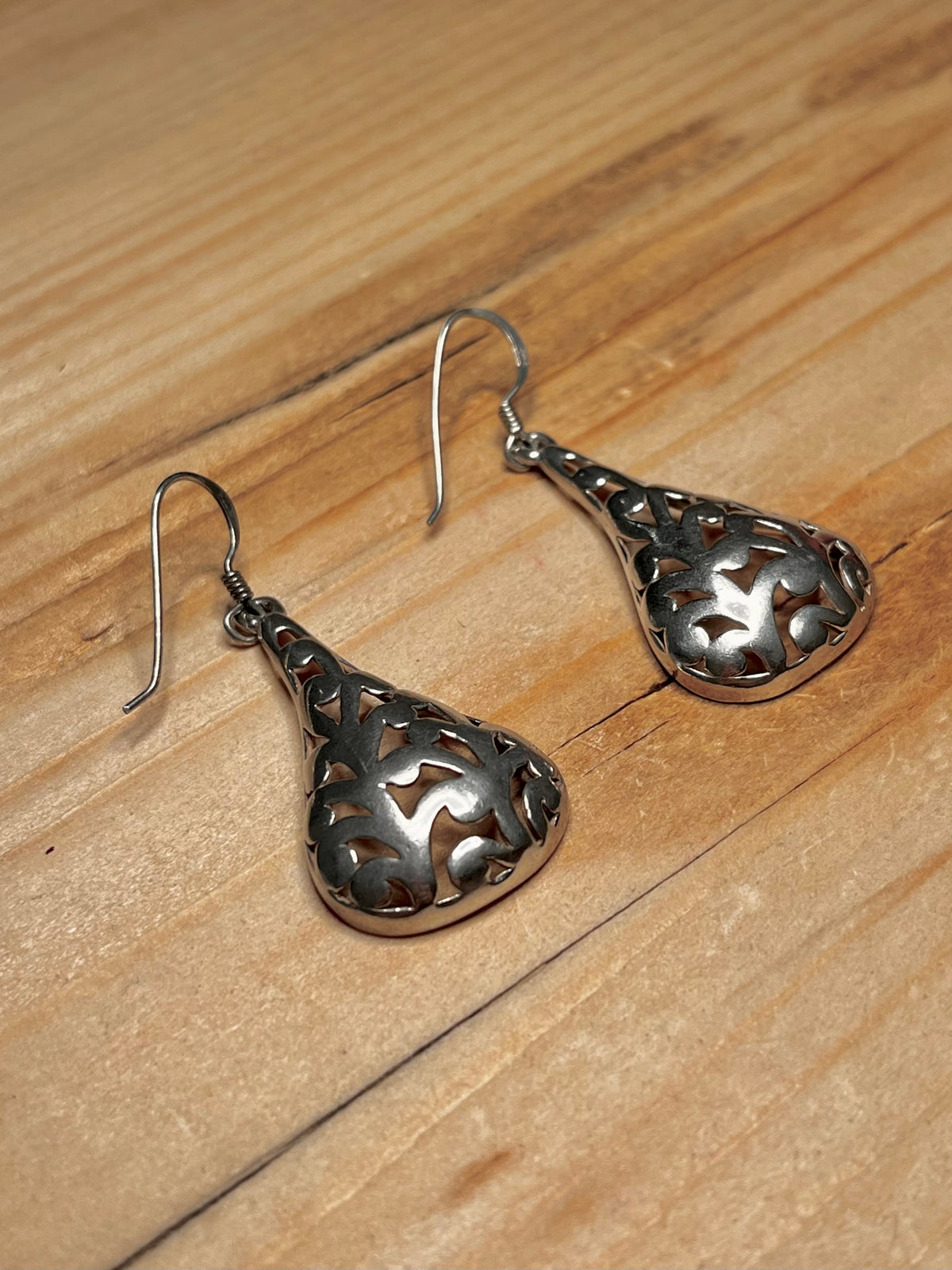 Filigree Tear Drop 925 Sterling Silver Earrings