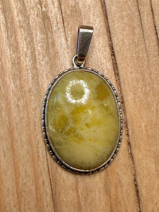 Vintage Green Marble Oval 925 Sterling Silver Pendant