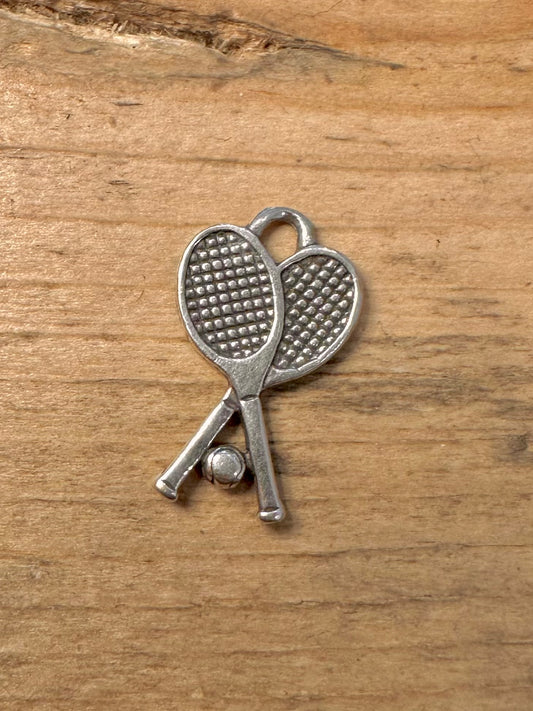 Vintage Tennis Racket and Ball 925 Silver Charm Pendant