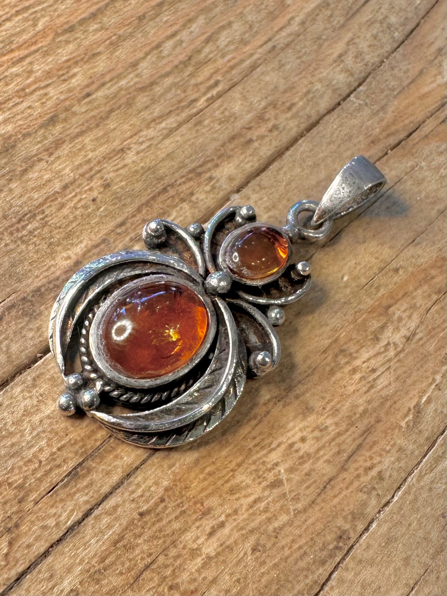 Vintage Blumen-Bernstein-Design 925 Sterling Silber Anhänger