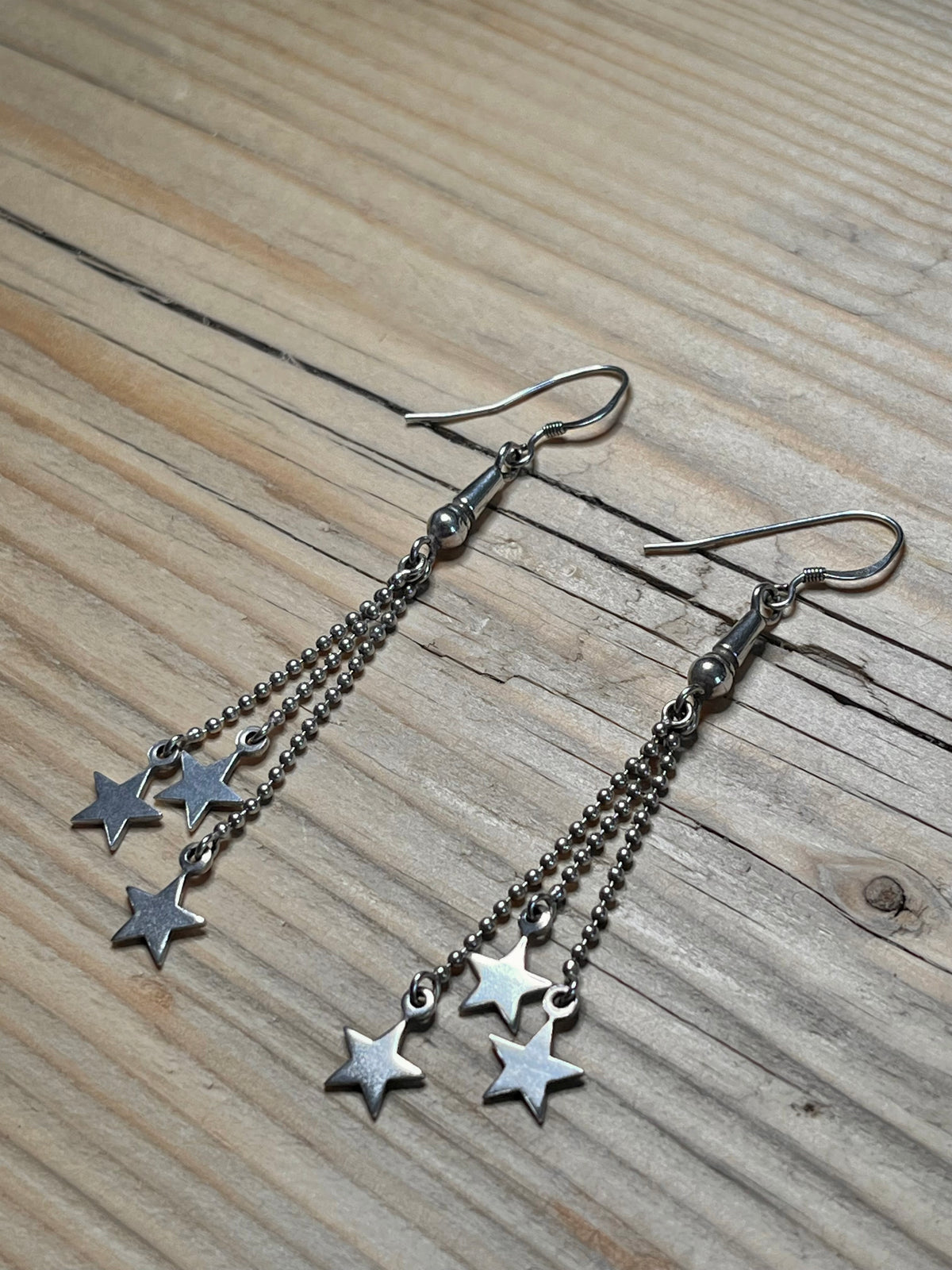 Star and Beads Dangle 925 Sterling Silver Drop Earrings
