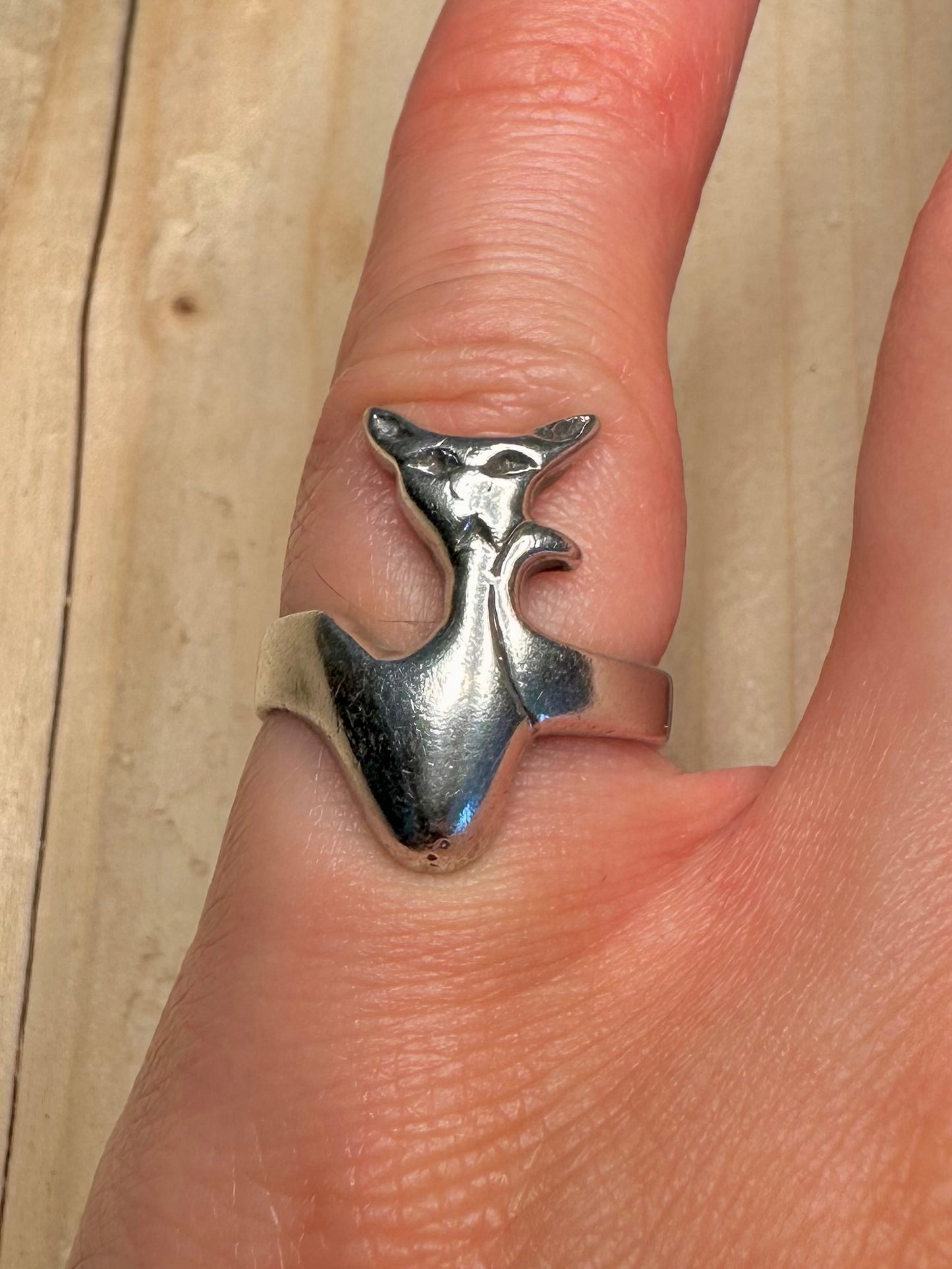 Abstract Cat 925 Sterling Silver Size G Ring