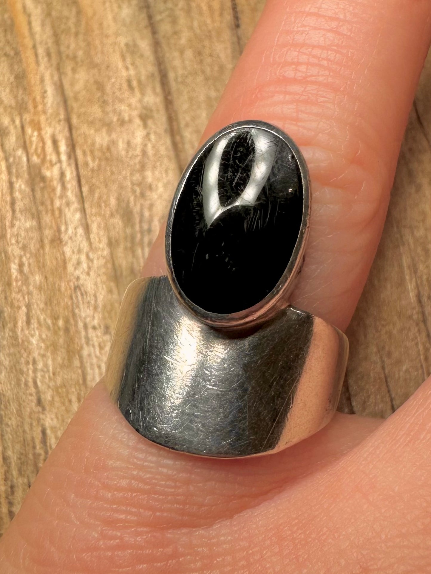 Abstract Onyx Oval 925 Sterling Silver Size N Ring
