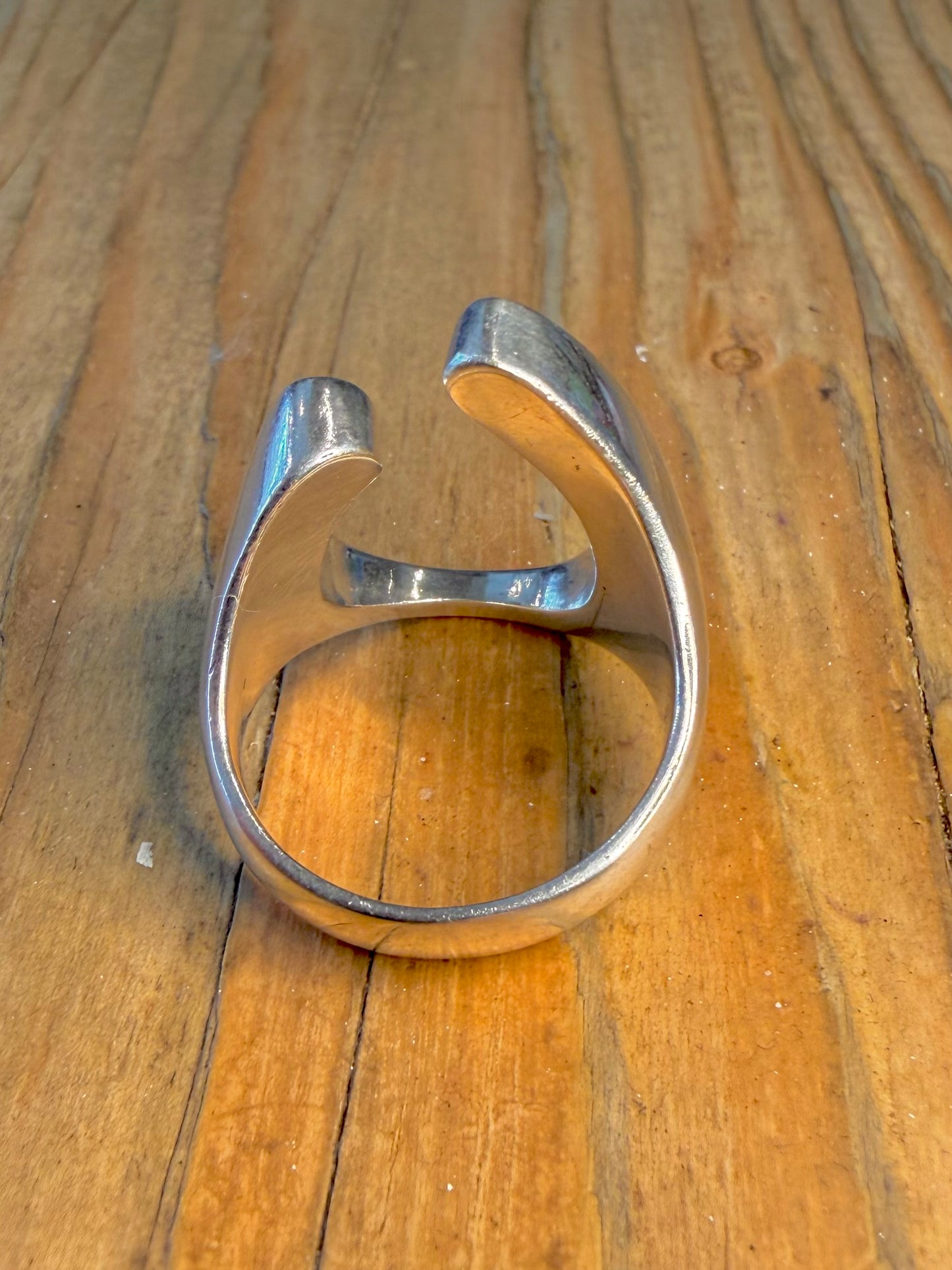 Abstract Curved Shaped Solid 925 Sterling Silver Size S1/2 Ring