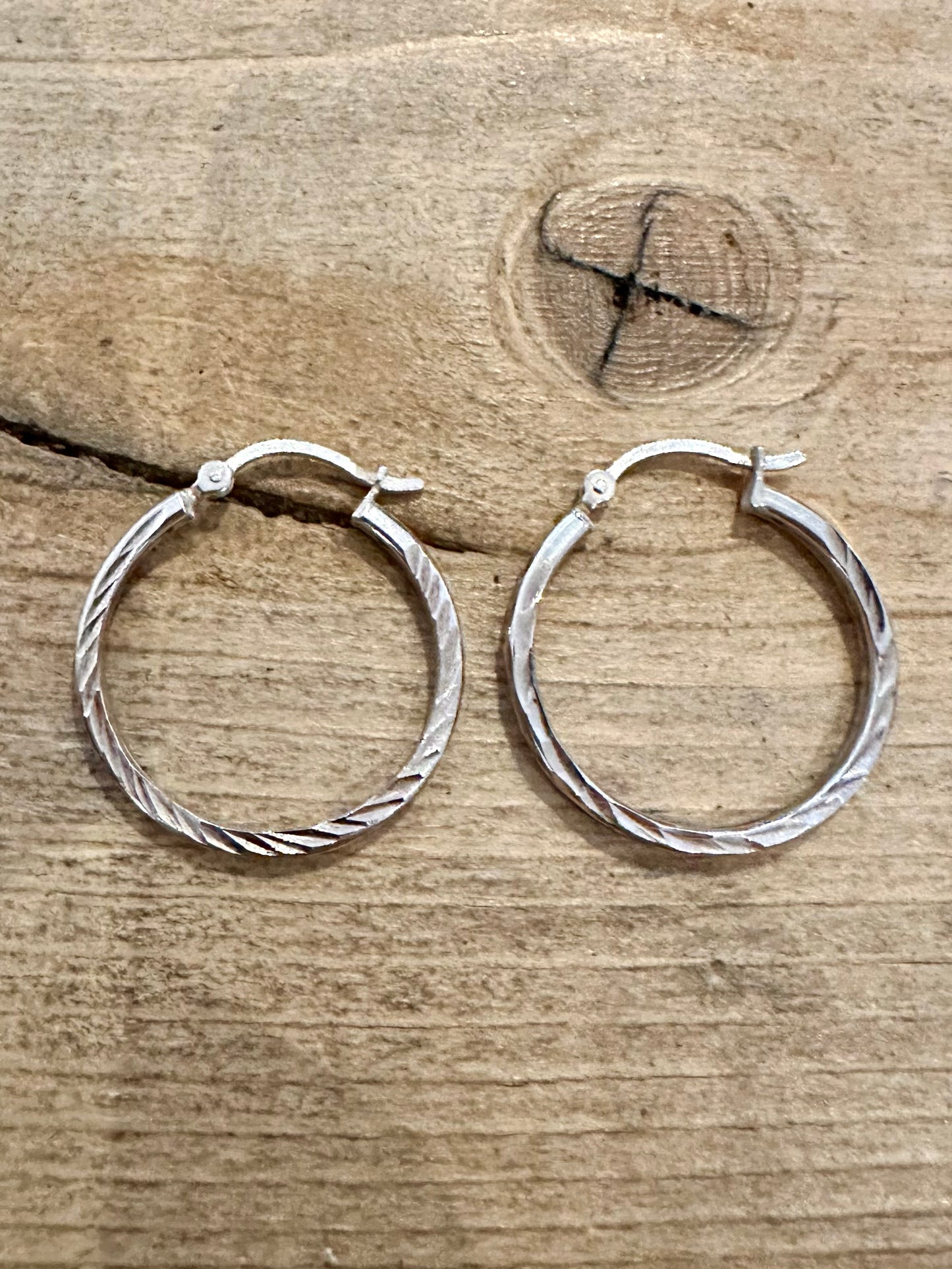 Vintage Engraved Hoops 925 Silver Earrings