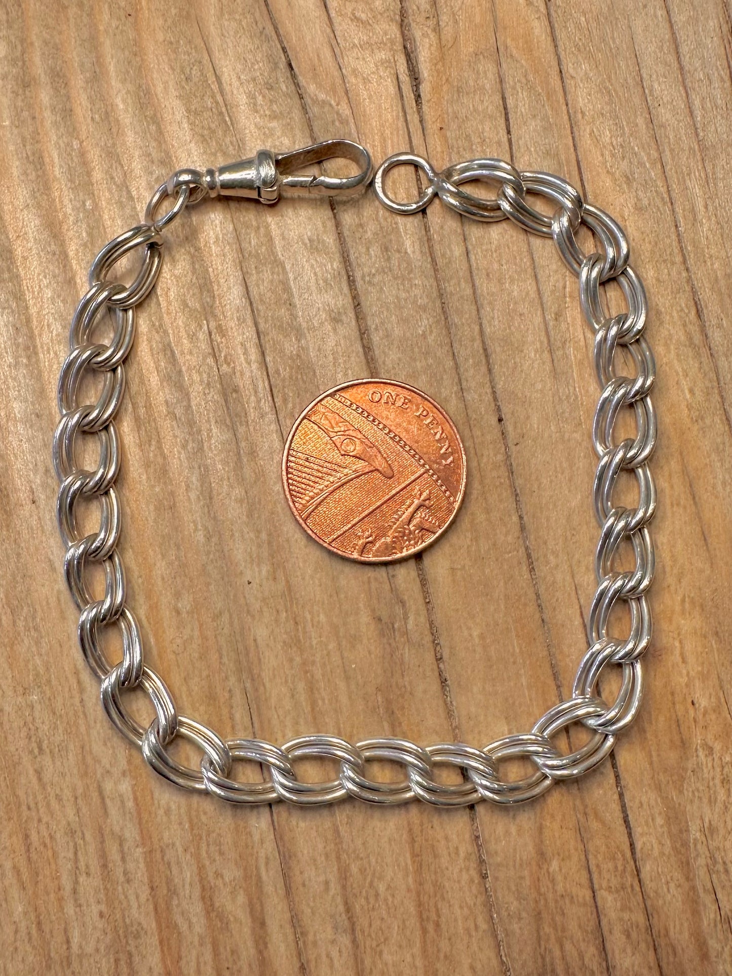 Vintage 1978 Double Link Curb Chain 925 Sterling Silver 8.3 inch Bracelet