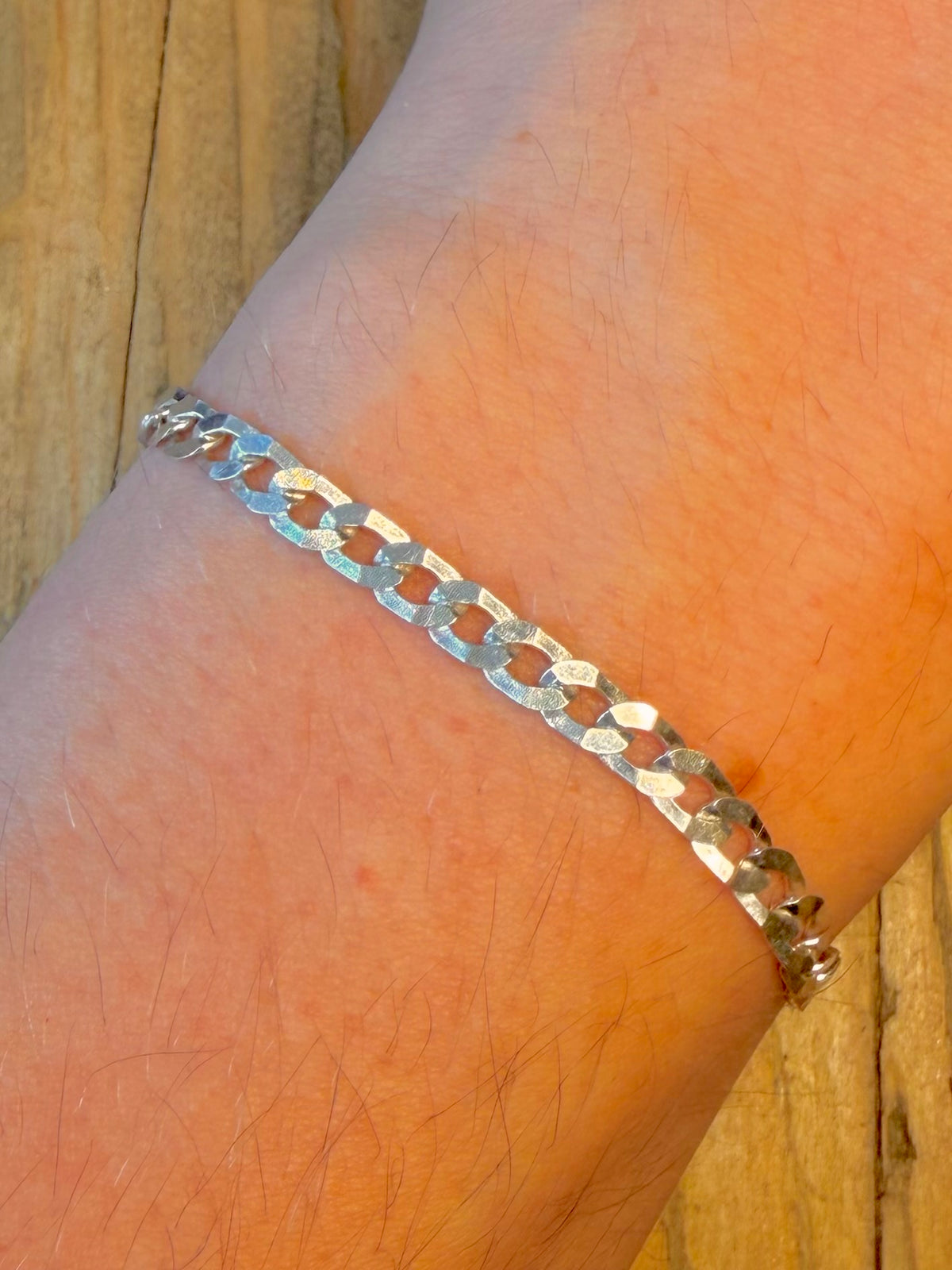 Flat Curb Chain 1990’s Italian 925 Sterling Silver 7.5 inch Bracelet