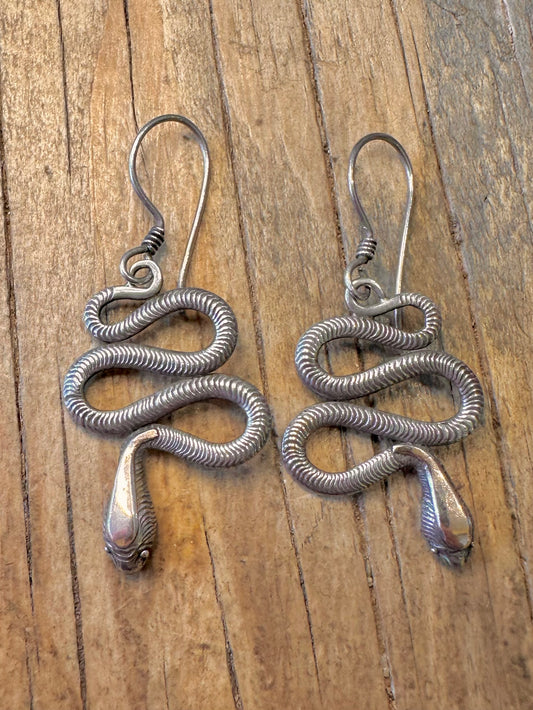 Snake Textured Gold Plated Heads 925 Sterling Silver Earrings