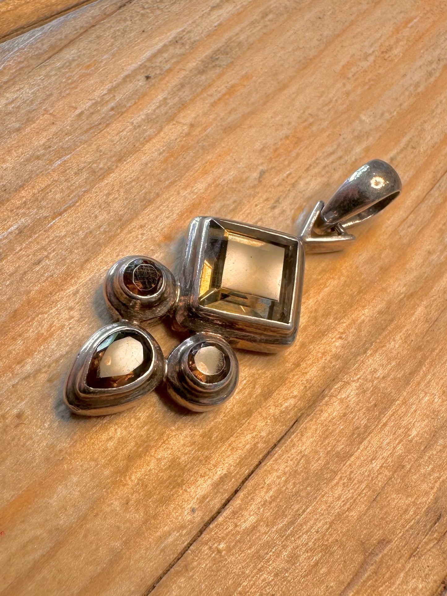 Vintage Smokey Quarts 925 Sterling Silver Pendant