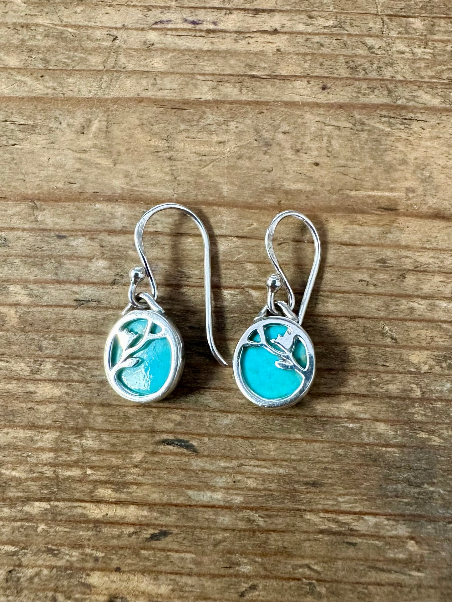 Modern Turquoise Floral 925 Silver Earrings