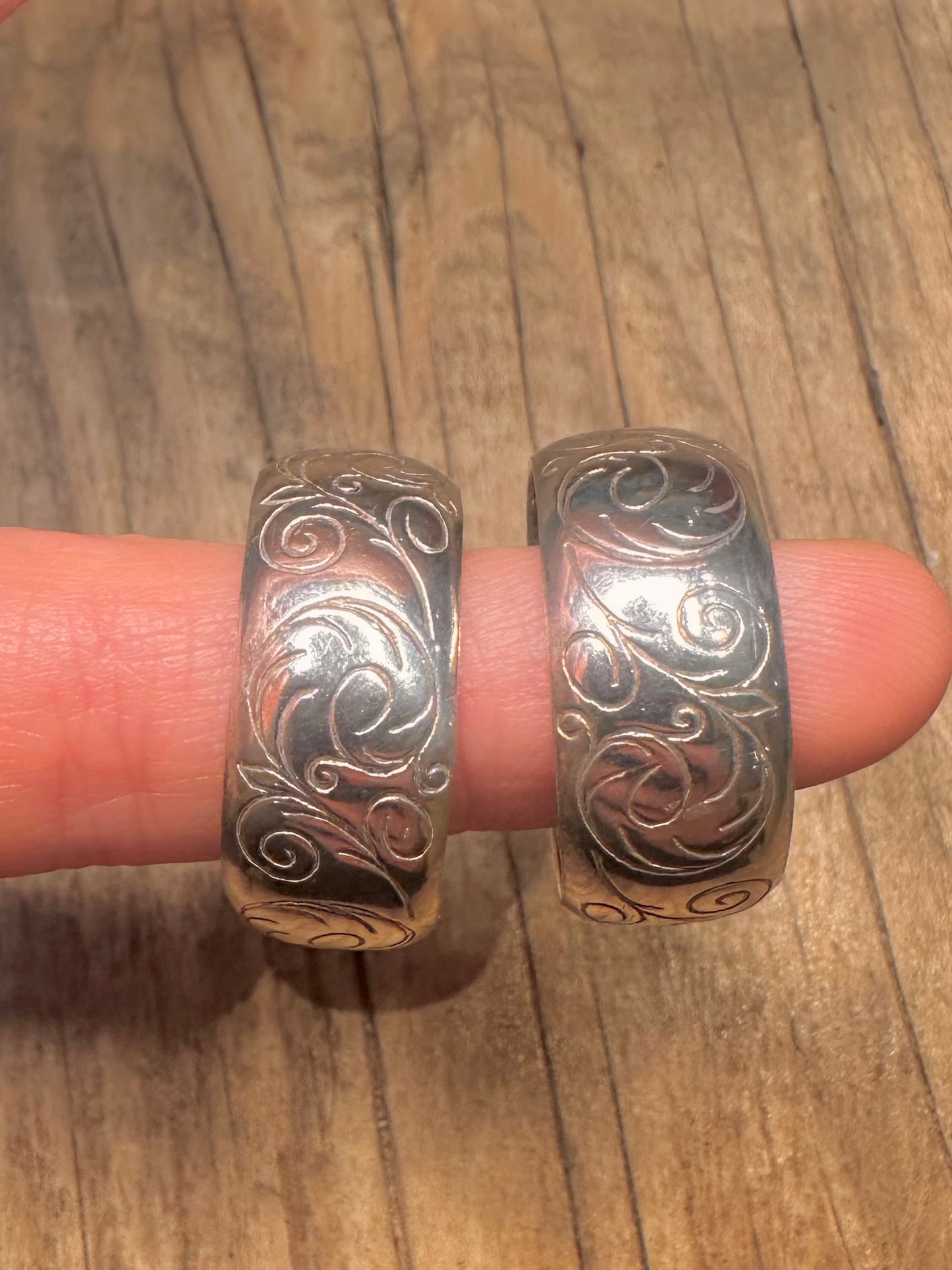 Vintage Chunky Engraved Half Hoops 925 Sterling Silver Earrings