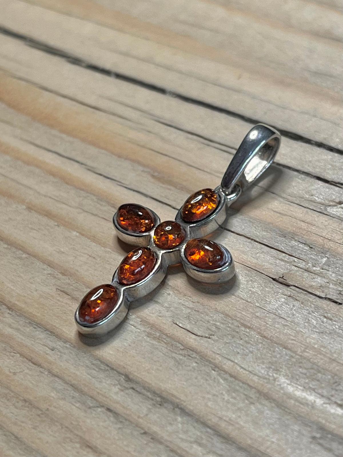 Amber Cross 925 Sterling Silver Pendant