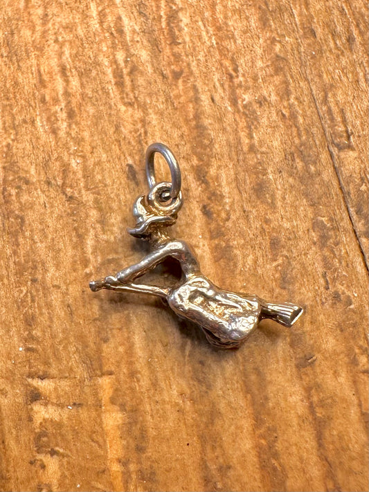 Witch Flying Broom 925 Sterling Silver Charm Pendant