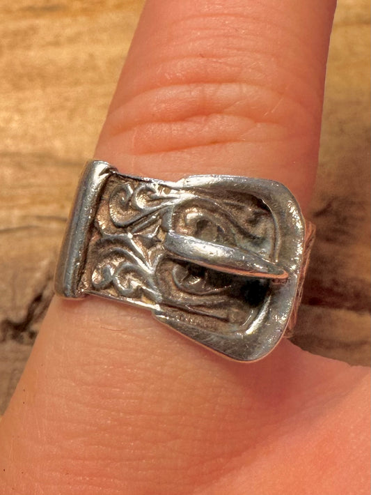 Vintage 1971 Chunky Buckle 925 Silver Size N Ring