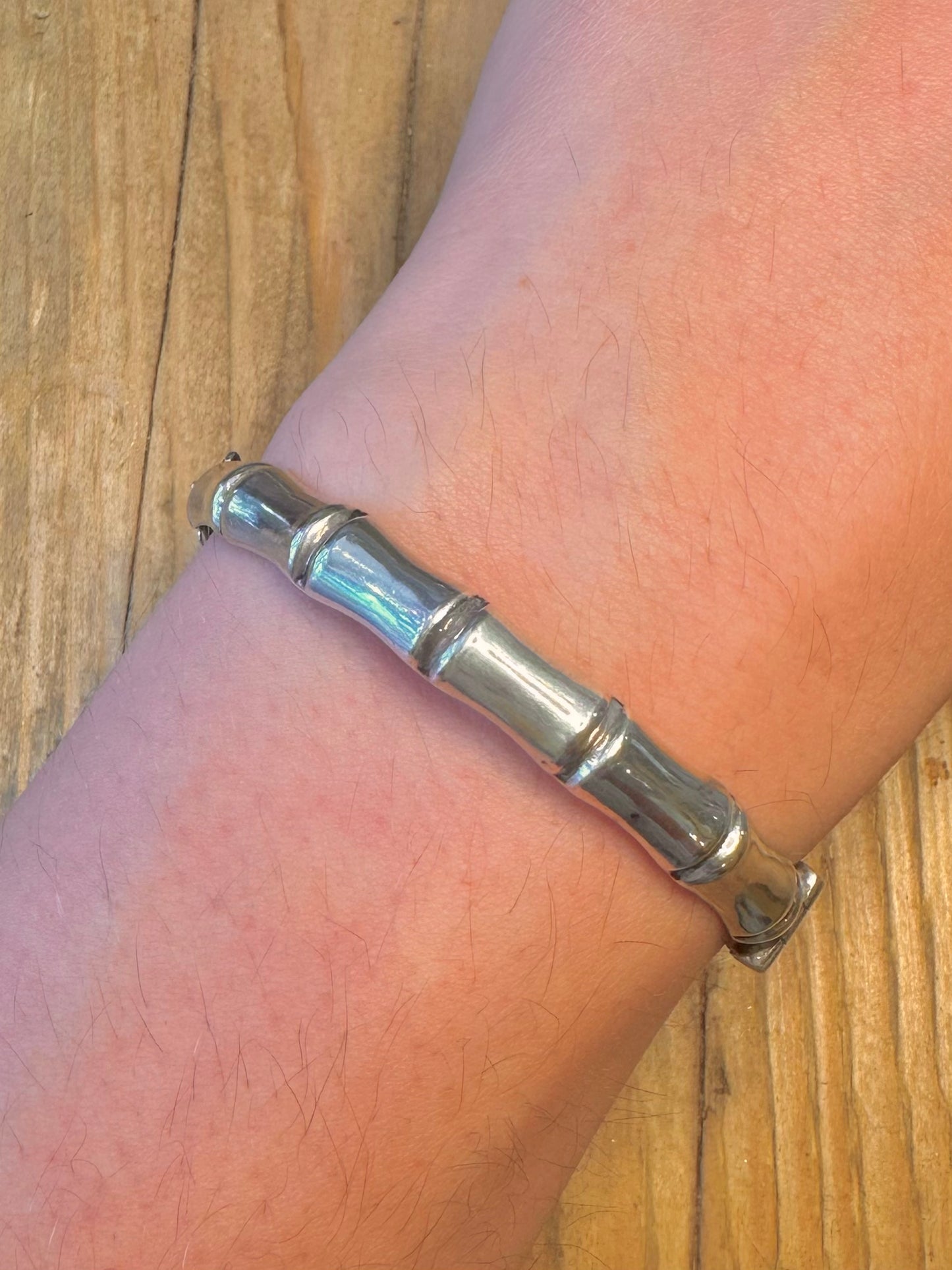 Bamboo Style 1984 with Safety Chain 925 Sterling Silver Bangle