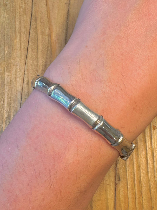 Bamboo Style 1984 with Safety Chain 925 Sterling Silver Bangle