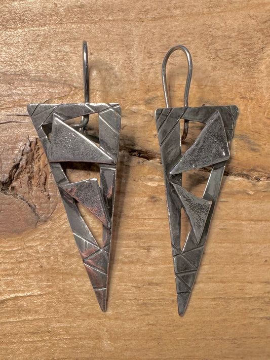 Abstract Triangle Textured 925 Silver Earrings
