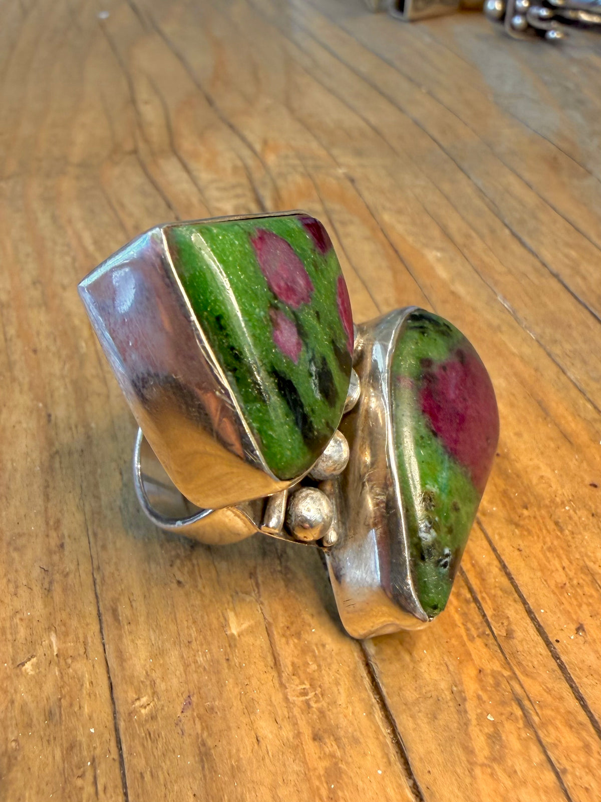 Chunky Boho Ruby Zoisite 925 Sterling Silver Size M1/2 Ring
